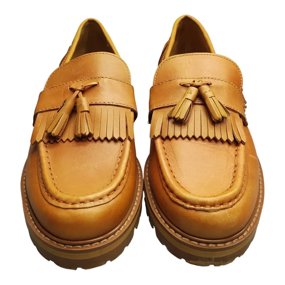 Steve Madden Minka Loafers Womens Size 8.5M Brown Leather Kiltie Tassel Slip On